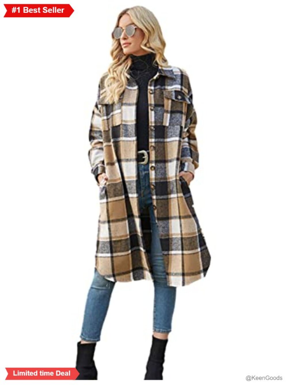 Womens Oversized Long Plaid Shacket Button Down Tartan Shirt Coat